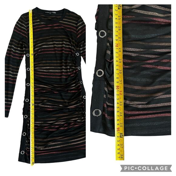 Veronica Beard Daphne Striped Metallic Long Sleeve Dress Black Multi Size Small - Picture 12 of 15